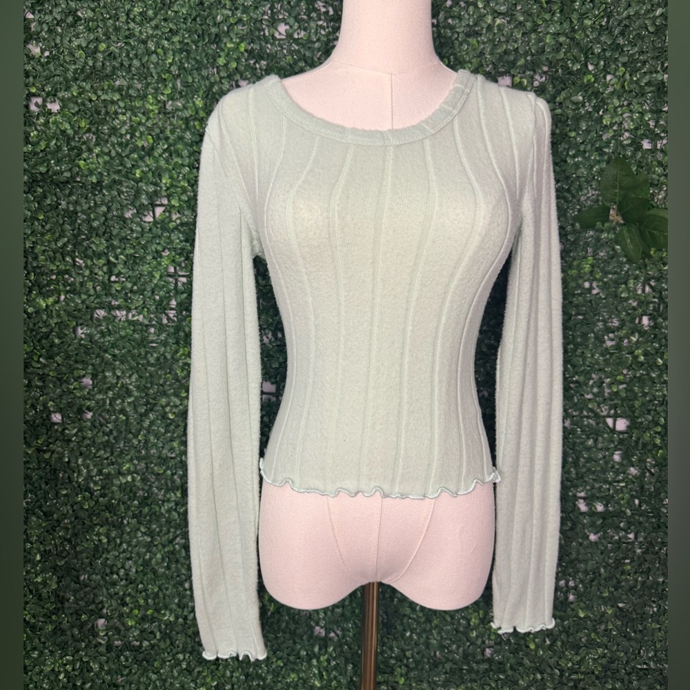 Light Blue Green Ribbed Sweater
